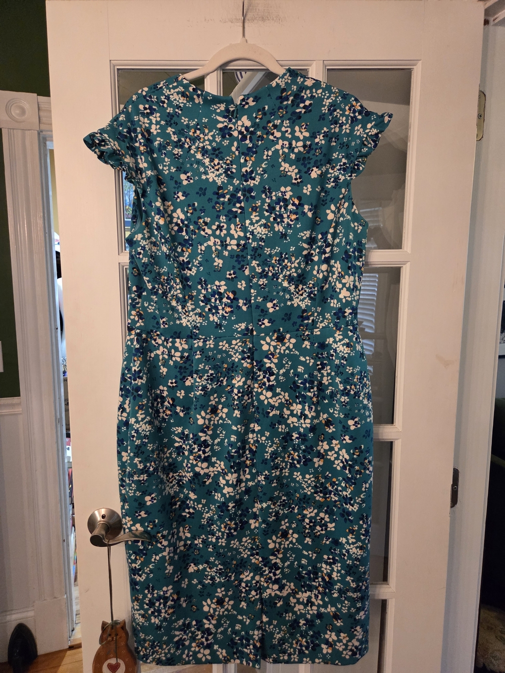 Maggy London Teal Floral V-Neck Midi Dress - Size 16 - Picture 4 of 9